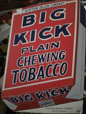 American Vintage Big Kick Red and Navy Chewing Tobacco Advertising Sign